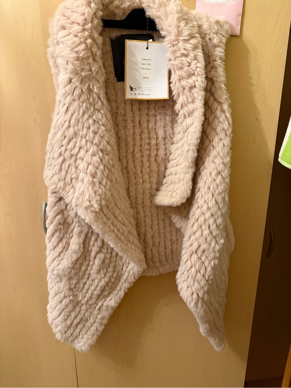 Plush Faux-Fur Drape Vest - pink champagne
